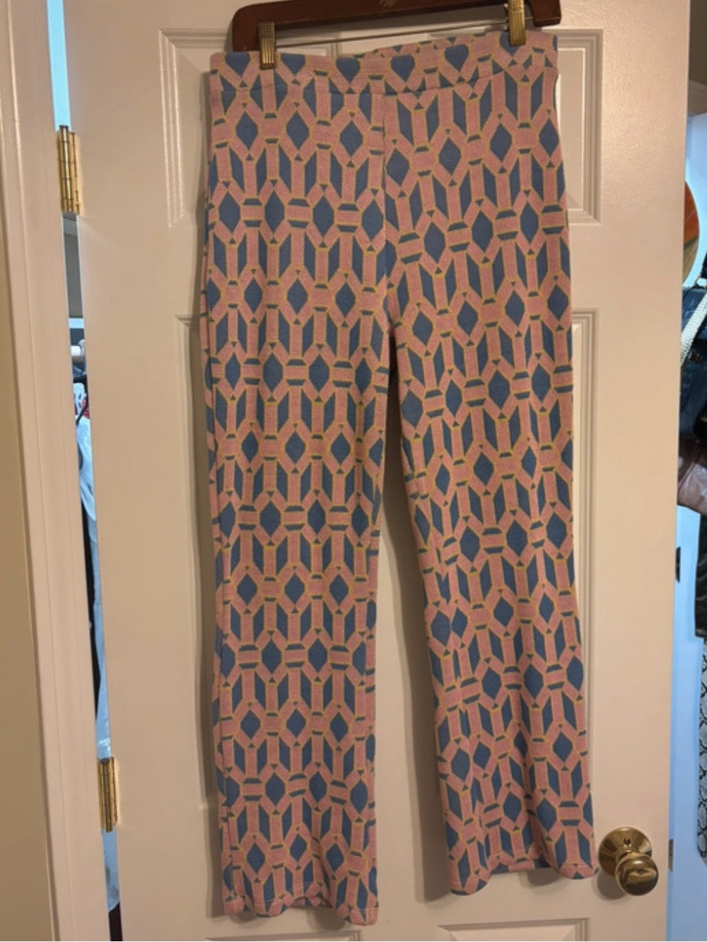 Zara Pink and Blue Geometric Wide-Leg Pants
